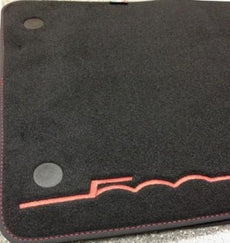 Fiat 500 Luxury Velour Mats, Black with Black Border/Red Logo 2-PIN